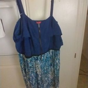 Elle Brand plus size dress with adjustable spaghetti straps and front zipper.